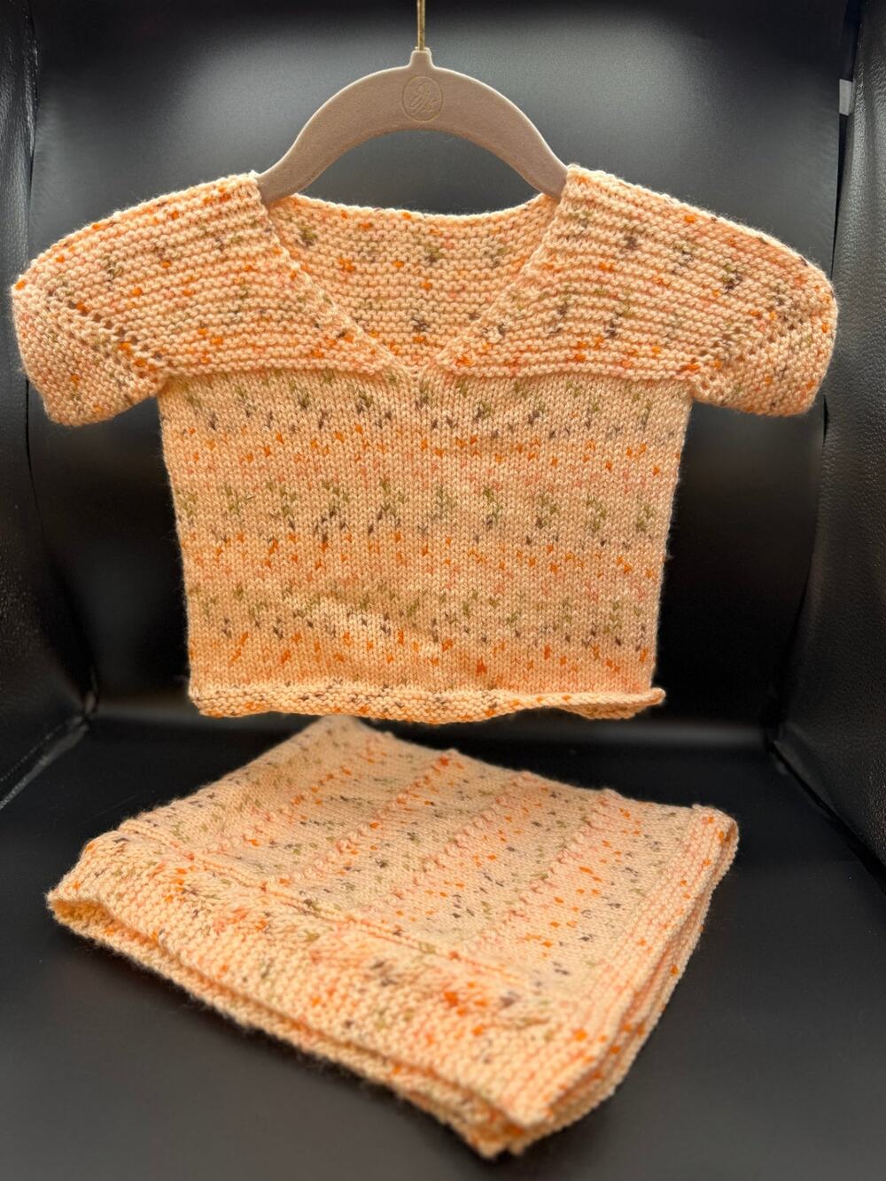 Handmade Peach Baby Sweater & Blanket Set, Small